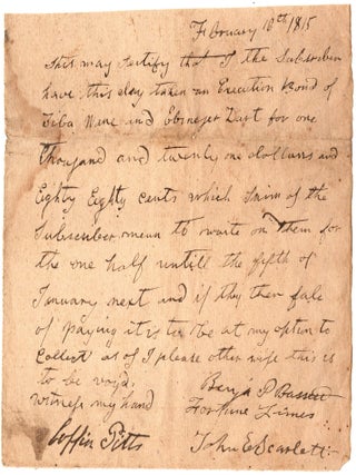 Item #12913 [Manuscript Execution Bond Signed by Three Free African Americans in...