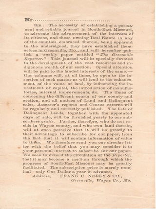 Item #12948 [Prospectus for the Establishment of a Newspaper Called the Greenville Reporter in...