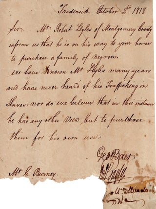 Item #12956 [Manuscript Document Confirming Montgomery County Resident Robert Lyles Not...