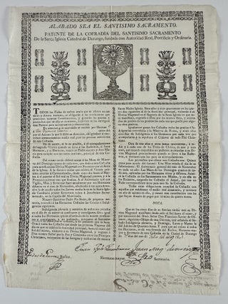 Item #13048 Alabado Sea el Santisimo Sacramento. Patente de la Confradia Santisimo Sacramento de...