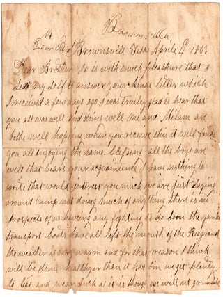 Item #13099 [Autograph Letter Signed by a Confederate Soldier Stationed at Brownsville, an...
