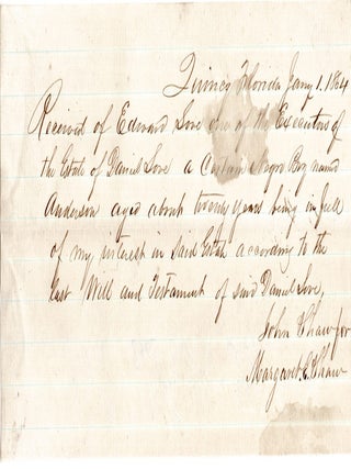 Item #13103 [Manuscript Receipt Documenting the Sale of a Young Slave in Florida During the Civil...