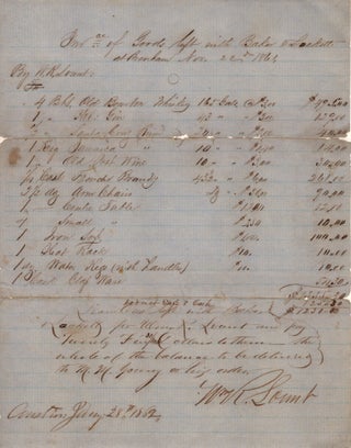 Item #13150 [Manuscript Document Listing Goods from a Tavern Stored in Brenham, Texas During the...