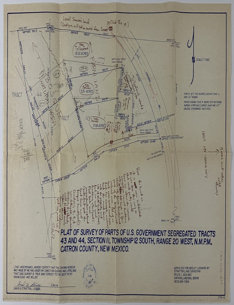Item #13189 [Survey Plat Map of Part of Catron County, New Mexico with Manuscript Additions Laying Out a Proposed Utopian Community]. New Mexico, Ron Kezar, Utopian Communities.