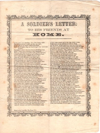 Item #13197 A Soldier's Letter. To His Friends at Home [caption title]. Civil War, North...