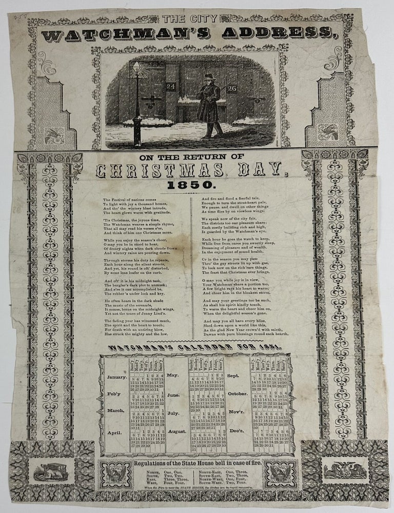 Item #13228 The City Watchman's Address, On the Return of Christmas Day, 1850 [caption title]. Carrier's Address, Christmas Greeting.