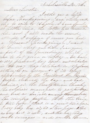 Item #13240 [Civil War-Era Letter from "Lizzie" in Kentucky, Comparing Thanksgiving...