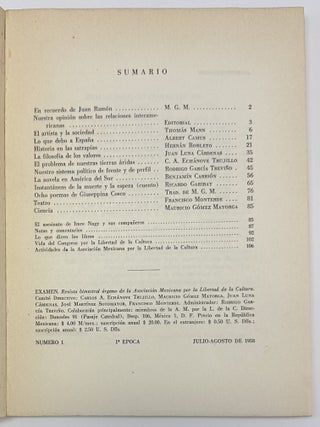Examen. Revista Bimestral Organo de la Asociacion Mexicana por la Libertad de la Cultura [first twelve issues].