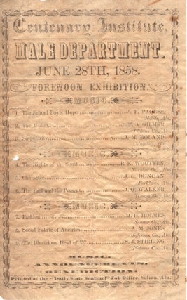 Item #13287 Centenary Institute. Male Department. June 28th, 1858. Forenoon Exhibition [caption...
