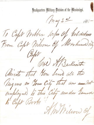 Item #13315 [Manuscript Telegraph Text Sent from A.W. Wilson, in Morehead City, North Carolina,...