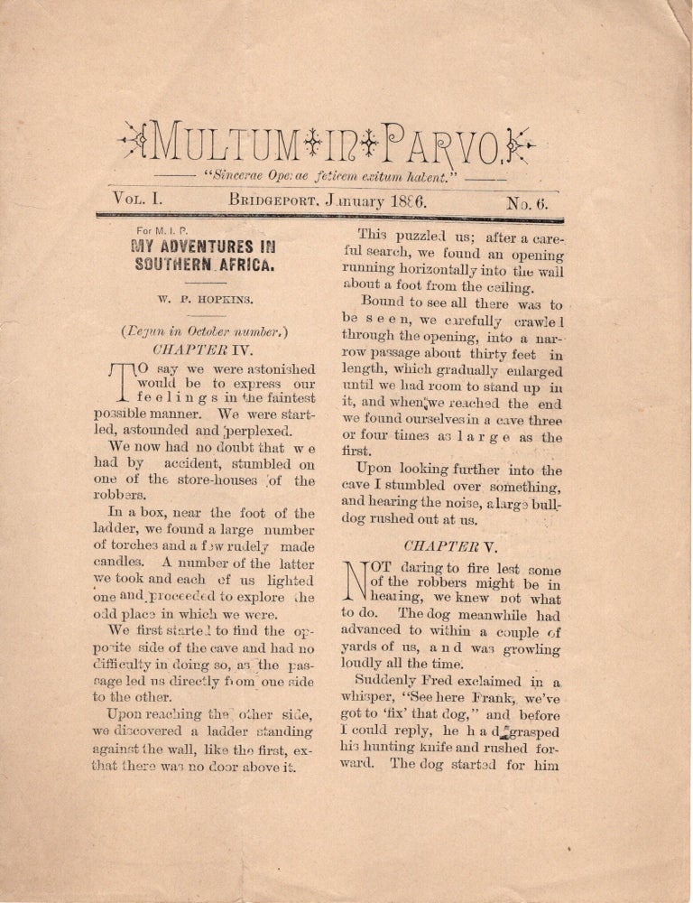 Item #13374 Multum in Parvo. Vol. I, No. 6. Amateur Periodicals, Connecticut.