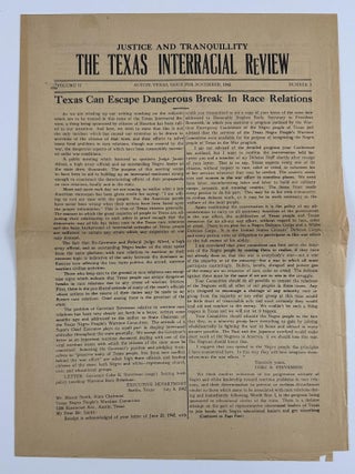 Item #2215 Justice and Tranquillity. The Texas Interracial Review. Vol. II, No. 3. African...