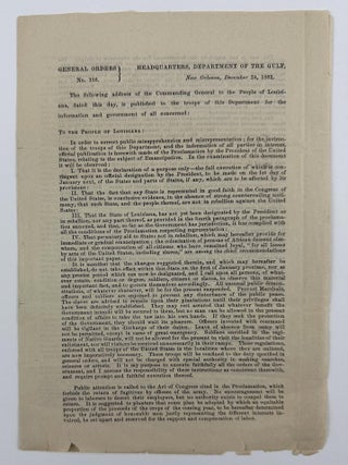 Item #3349 General Orders No. 116. Headquarters, Department of the Gulf, New Orleans, December...