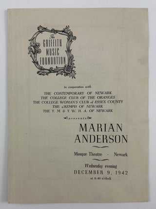Item #3352 The Griffith Music Foundation...Presents Marian Anderson Mosque Theatre Newark [cover...