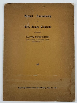 Item #4588 Second Anniversary of Rev. James Coleman Pastor of Calvary Baptist Church Willow...