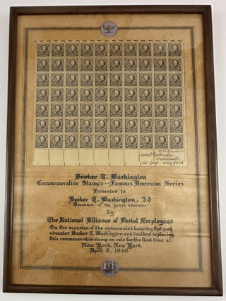 Item #4978 [Framed Commemorative Display of an Uncut Quarter Sheet of Booker T. Washington Stamps...