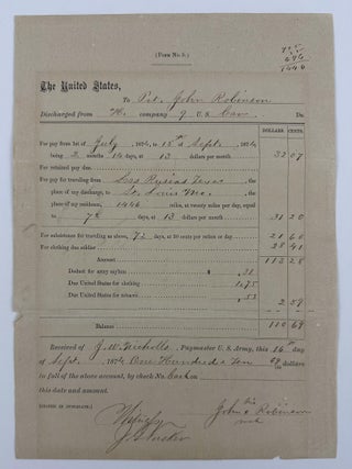 Item #5077 [Pay Receipt for Private John Robinson, Noting His Discharge Pay for Travel from Texas...