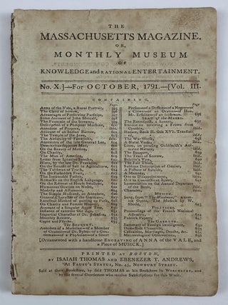 Item #5490 The Massachusetts Magazine. Or, Monthly Museum of Knowledge and Rational...