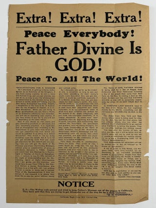 Item #5724 Extra! Extra! Extra! Peace Everybody! Father Divine Is God! Peace to All the World!...