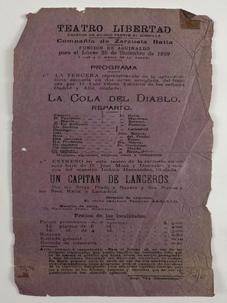Item #5851 Teatro Libertad. Calzada de Bilibid Frente al Zorrilla. Compania de Zarzuela Ratia....