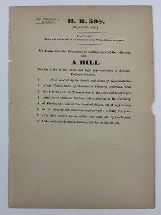 Item #5887 28th Congress, 1st Session. H.R. 398.... A Bill for the Relief of the Heirs and Legal...