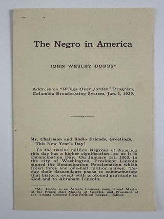 Item #6040 The Negro in America. African Americana, John Wesley Dobbs